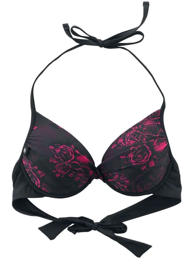 Black Premium by EMP Zwarte bikinitop met doodshoofd en rozen motief - Dames