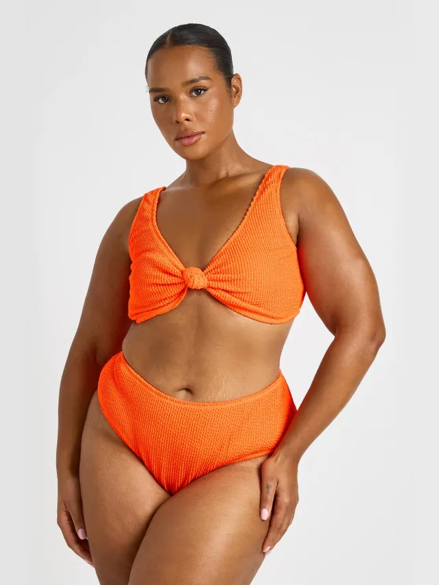 boohoo Dames Plus Crinkle Knoop Top & Hoge Taille Bikini Rood