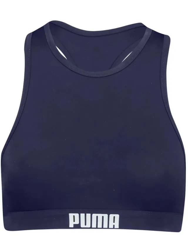 Puma niet-voorgevormde crop bikinitop donkerblauw, foto 2