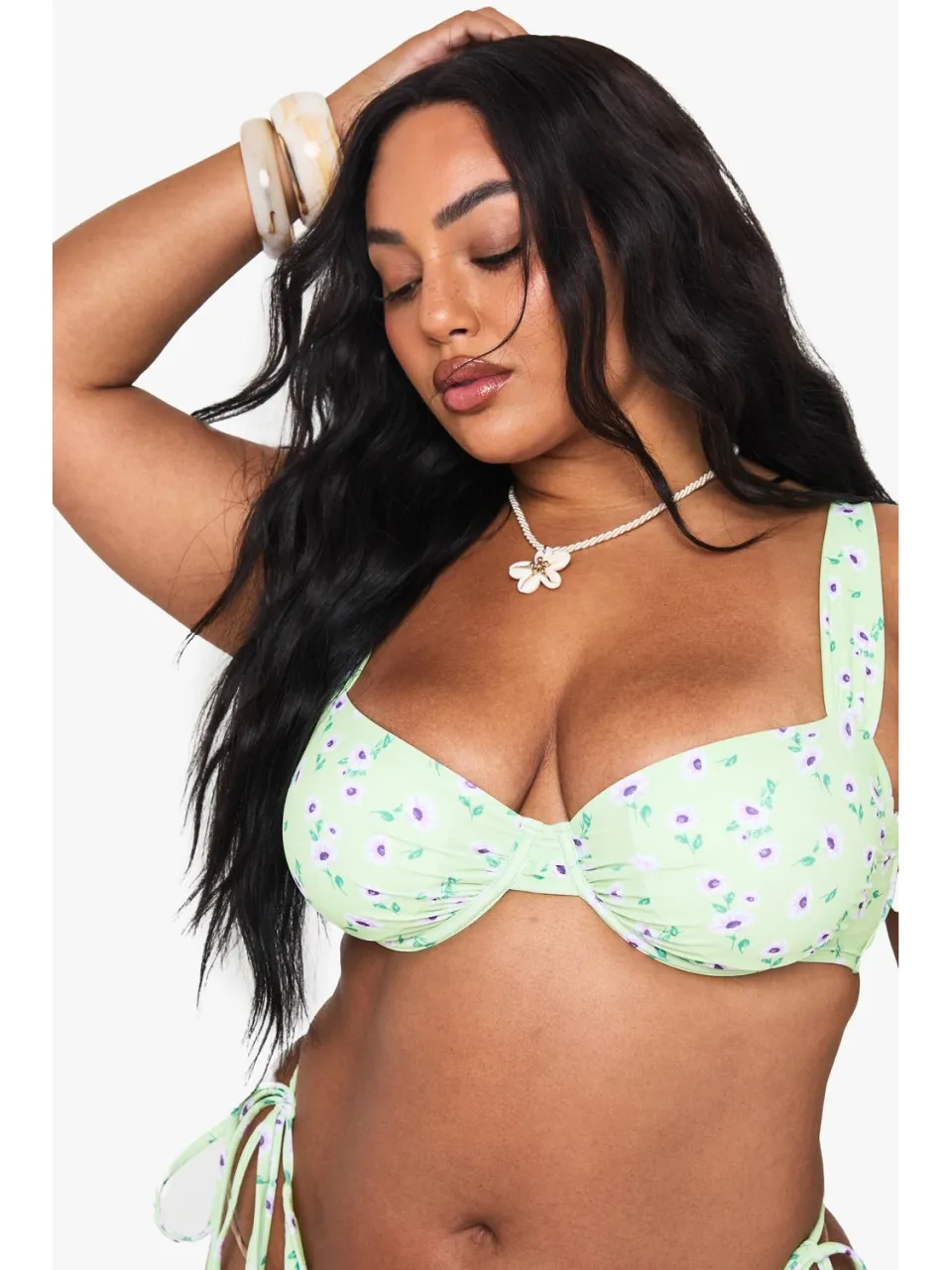 boohoo Dames Plus Floral Onderbeugelde Balkon Bikini Top geel, foto 4