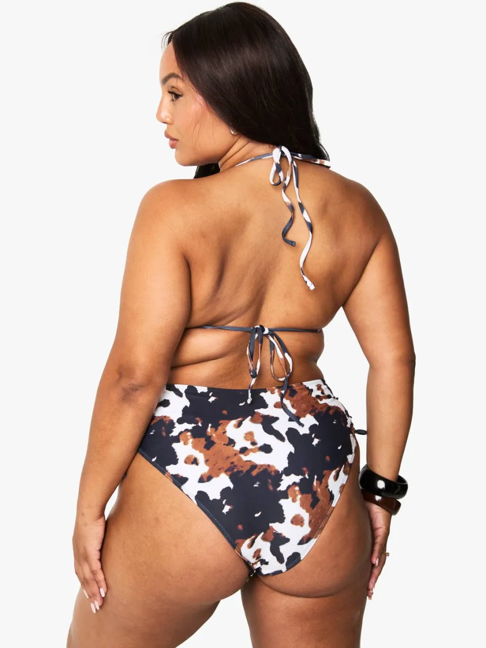 boohoo Dames Plus Koeienprint Driehoek Bikini-onderstuk met hoge taille bruin, foto 2