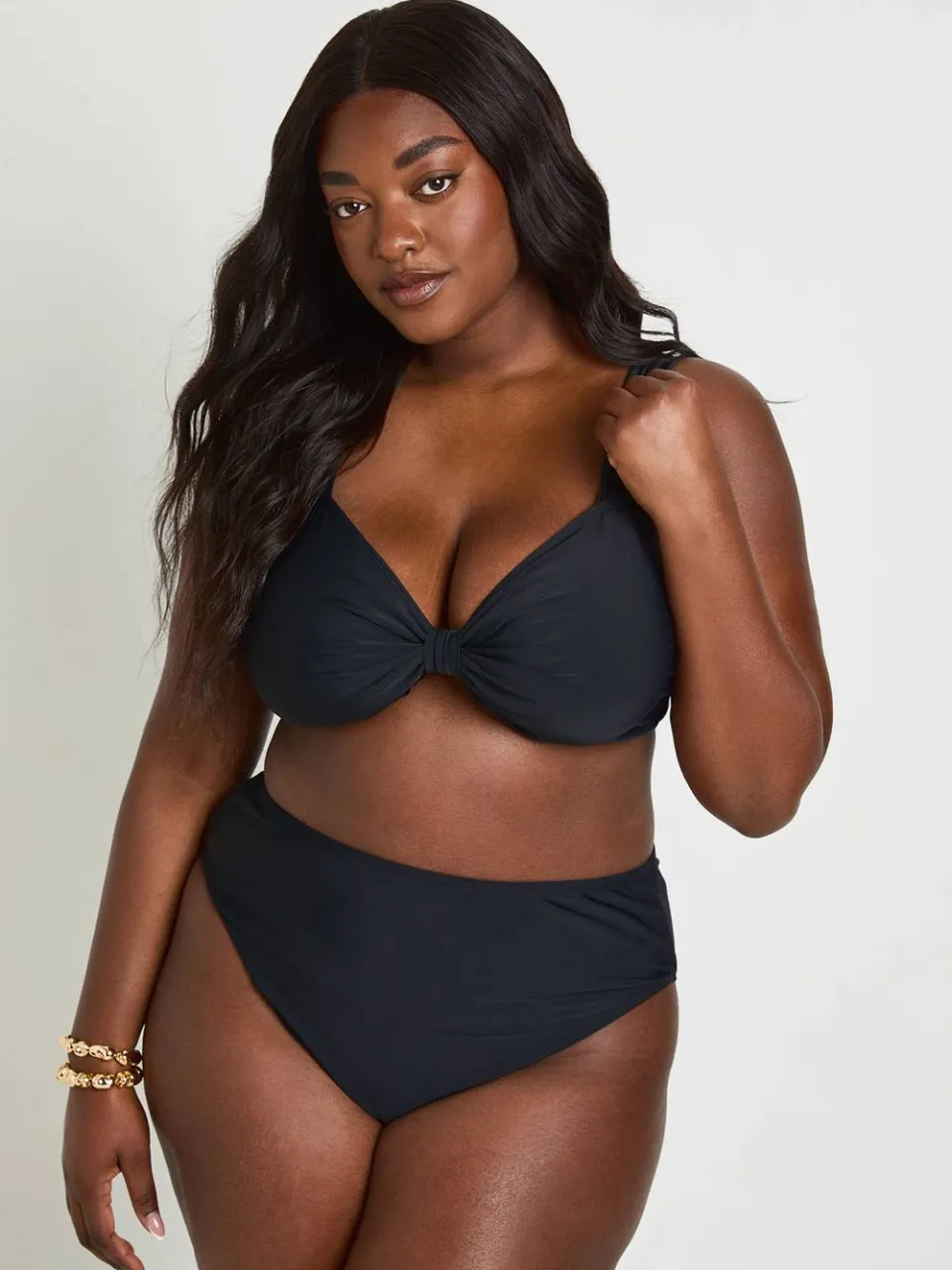 boohoo Dames Plus Bikiniset Met Geknoopte Top En Hoge Taille Broekje zwart, foto 3