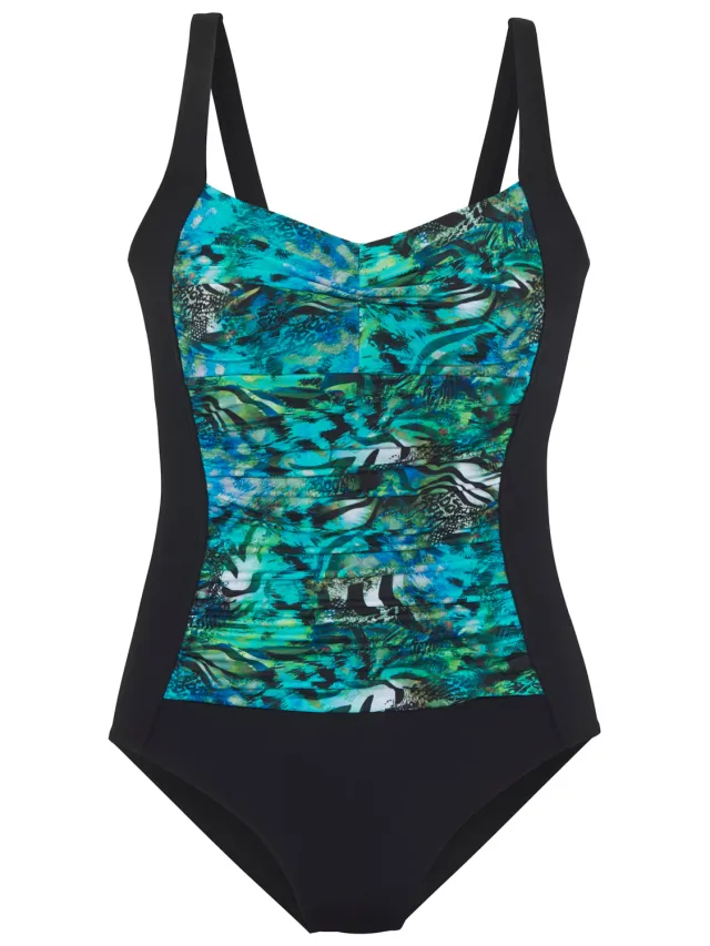badpak turquoise bedrukt zwart