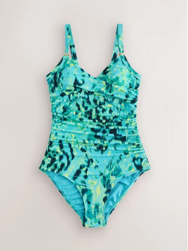 Next Dames - Vormgevend en buikcorrigerend badpak - Blauw Lime/Aqua Blue Animal