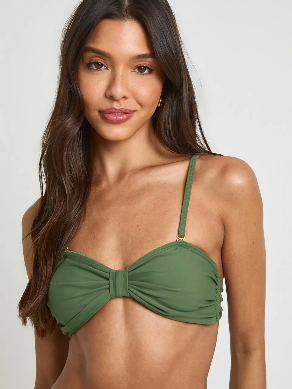 boohoo Dames Knoop Afneembare Bandjes Bandeau Bikinitop groente, foto 3