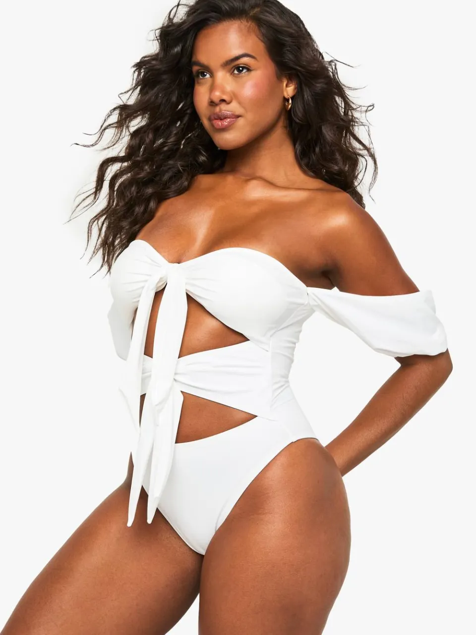 boohoo Dames Premium bruidsbadpak met strik aan de voorkant wit, foto 3