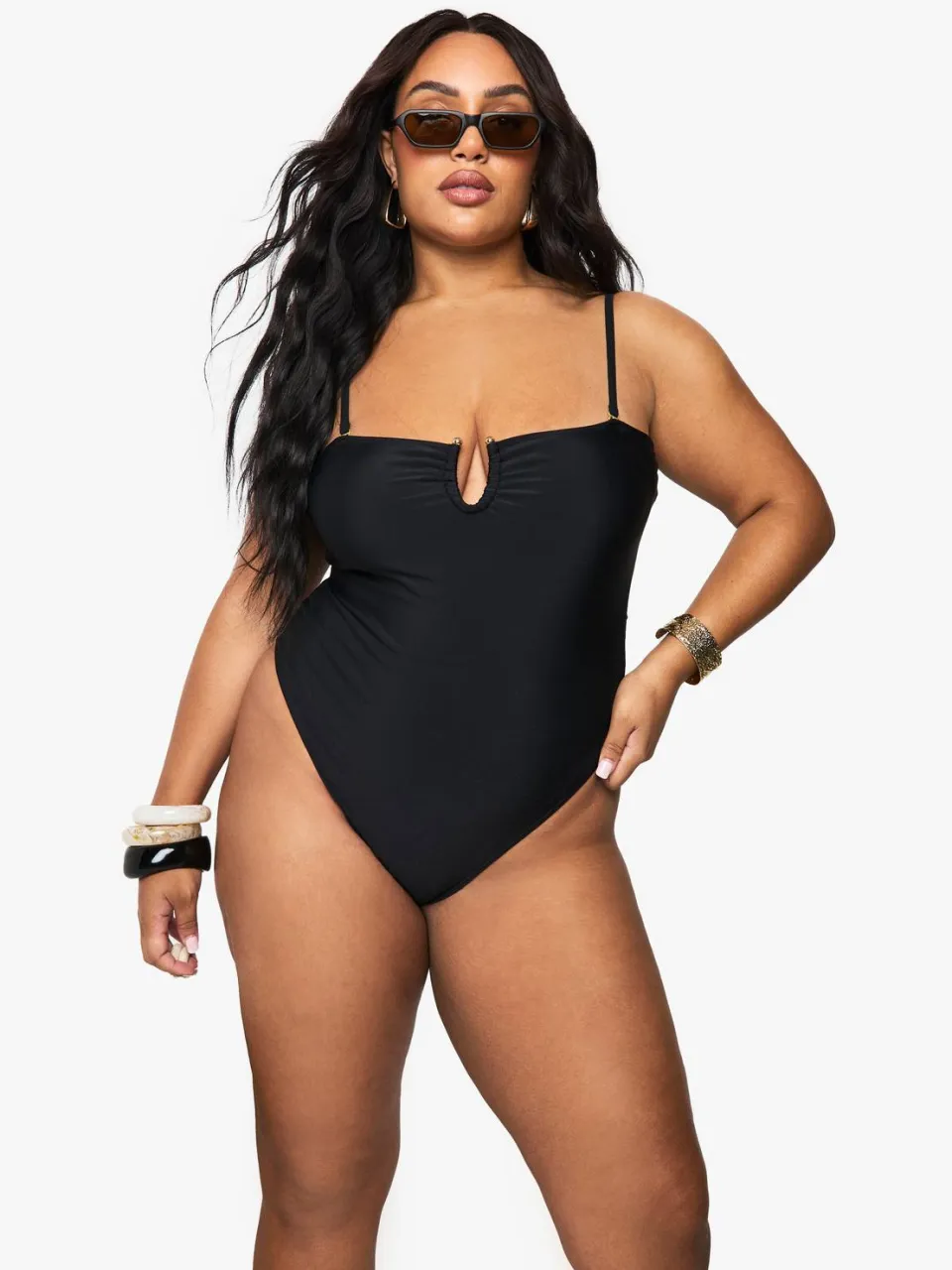 boohoo Dames Plus Tummy Control Cross Over Badpak Zwart