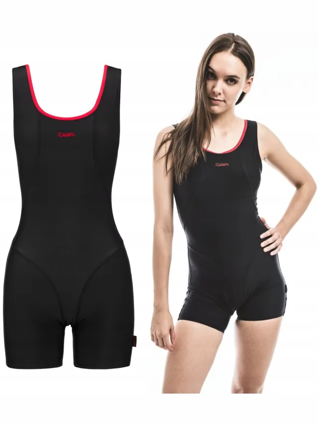 ZAGANO Badpak met pijpjes dames - Zwart/Rood - Sneldrogend - Chloorbestendig - UV-bestendig