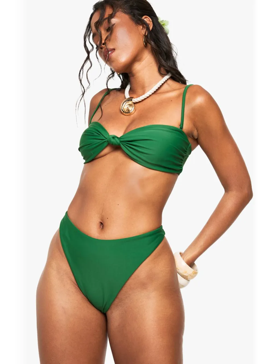 boohoo Dames Badkleding Essentials Bandeau Bikini Top Donkergroen