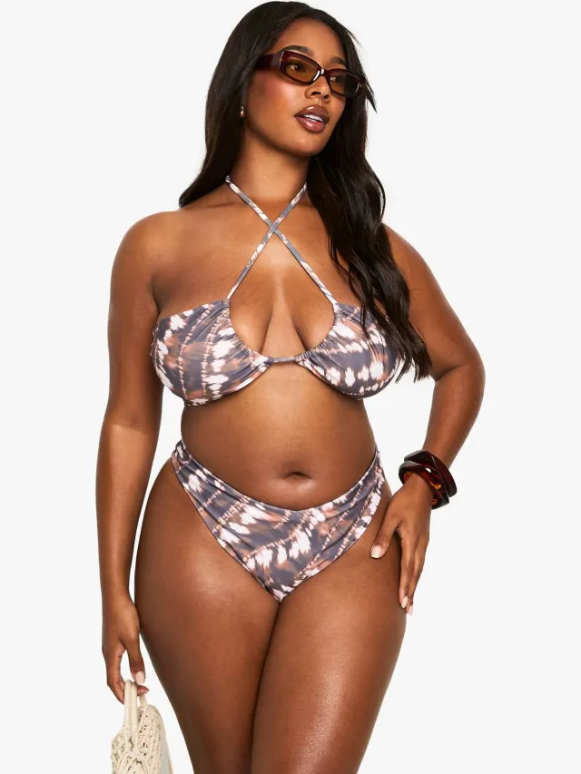 boohoo Dames Plus Tie Dye V High Leg Bikini Onderstuk Multicolor