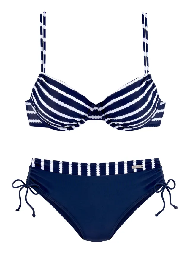 beugelbikini marineblauw wit marine/wit