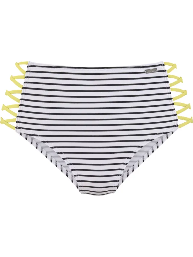 Highwaist bikinibroekje zwart/wit/limoen