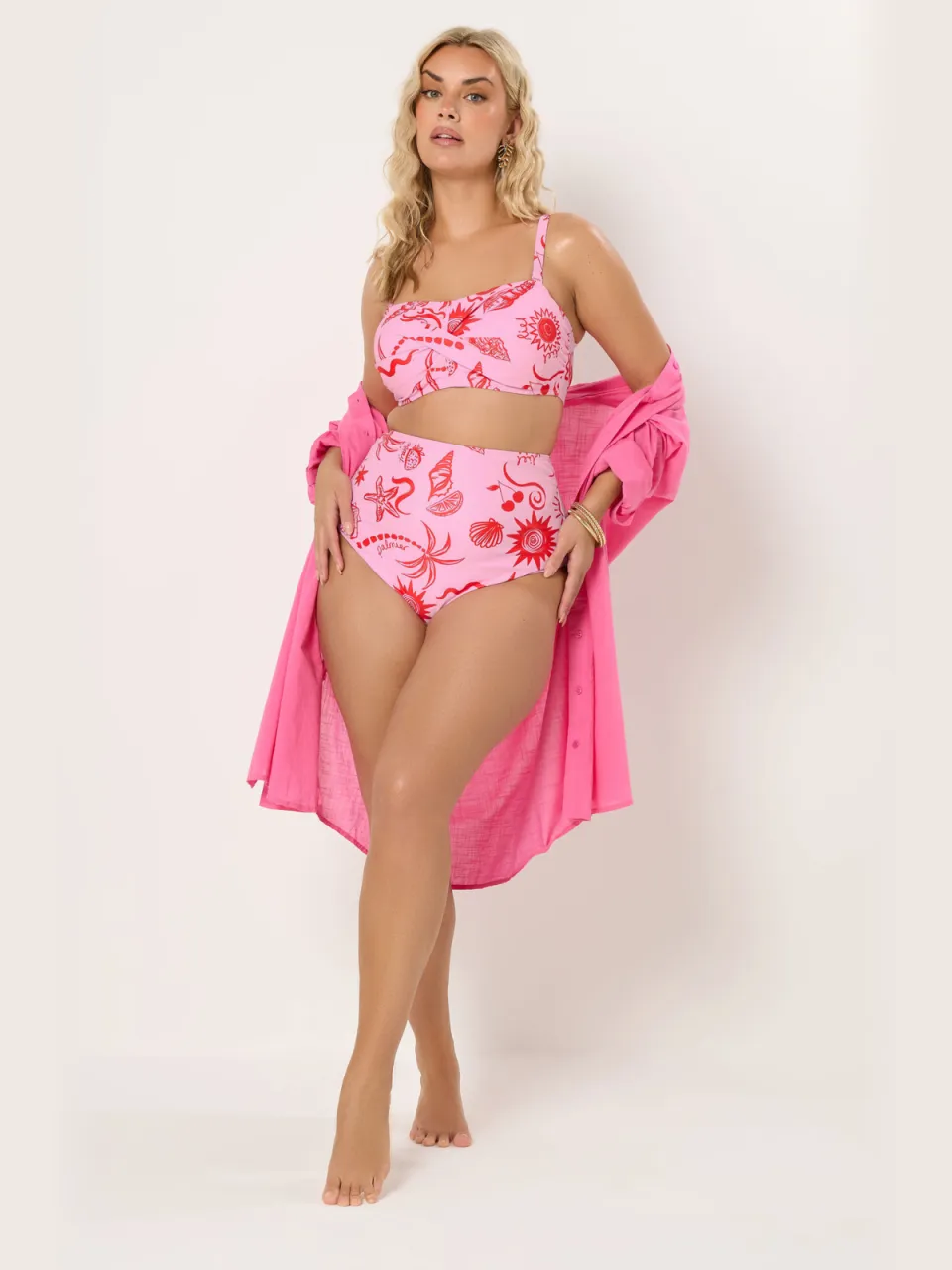 Yours Roze Bandeaubikinitop Met Schelpenprint, foto 2