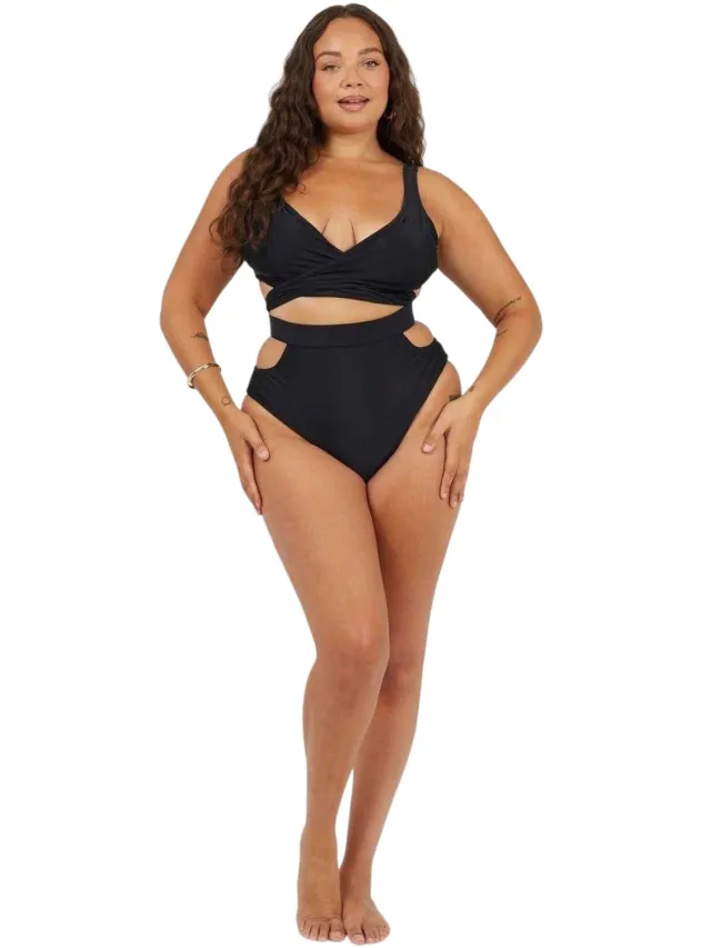 Brave Soul Dames/Dames Gestreept Hoog Taille Bikini Broekje (Zwart)