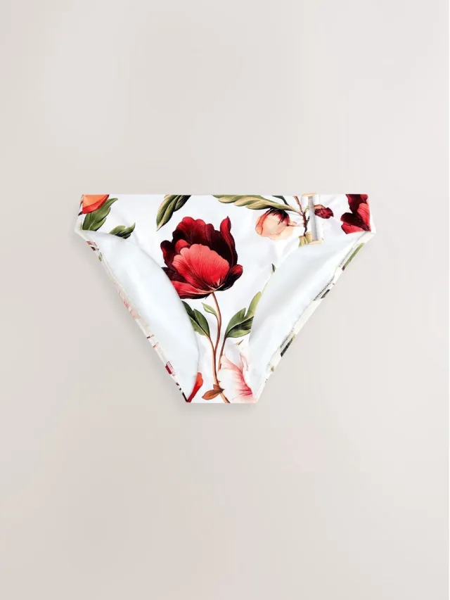 Next Dames - Hoog uitgesneden hardware bikinislip - Wit White/Red Floral