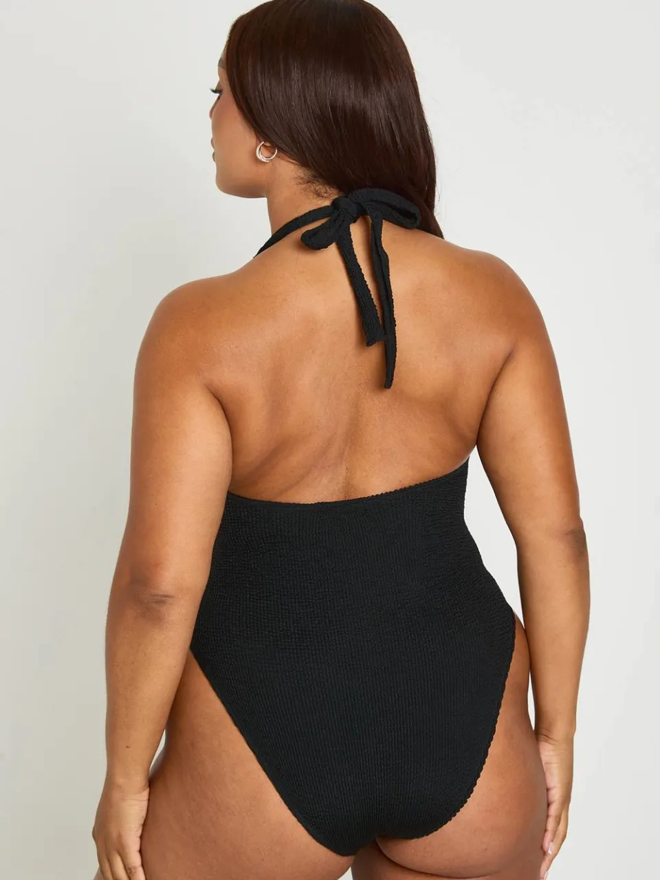 boohoo Dames Premium One Size Fits All Gekreukt Badpak Met Diepe Hals En Halternek zwart, foto 2