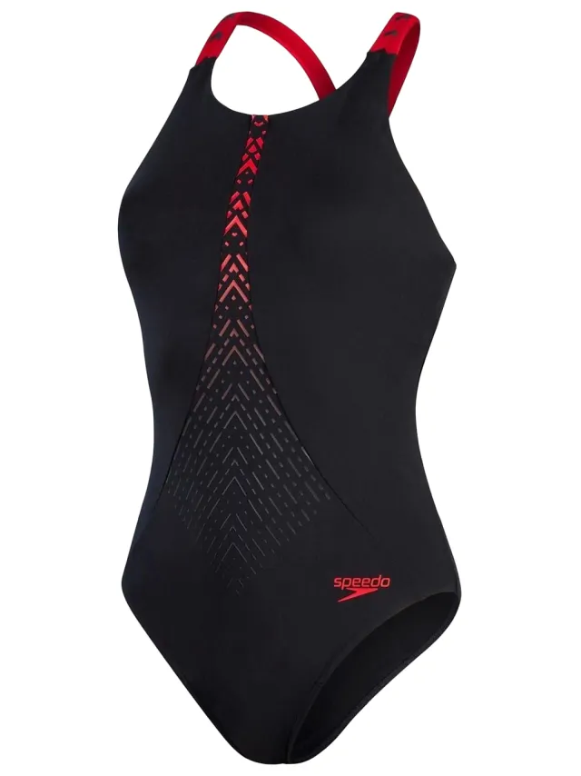 Speedo Azteeks eendelig zwempak voor dames (Zwart, Rood), foto 2
