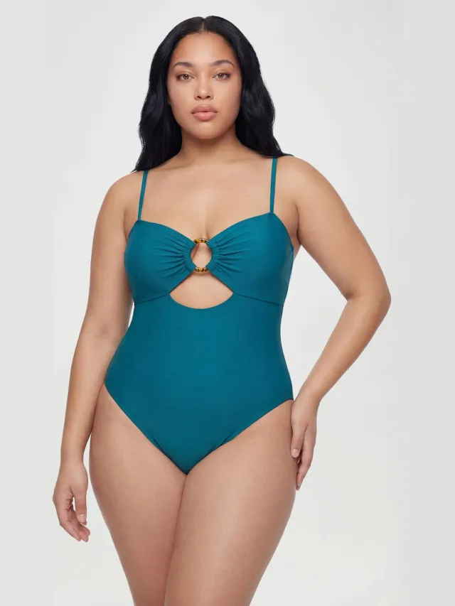 boohoo Dames Plus Badpak Met Sierdetail En Keyhole-uitsnijding Groenblauw