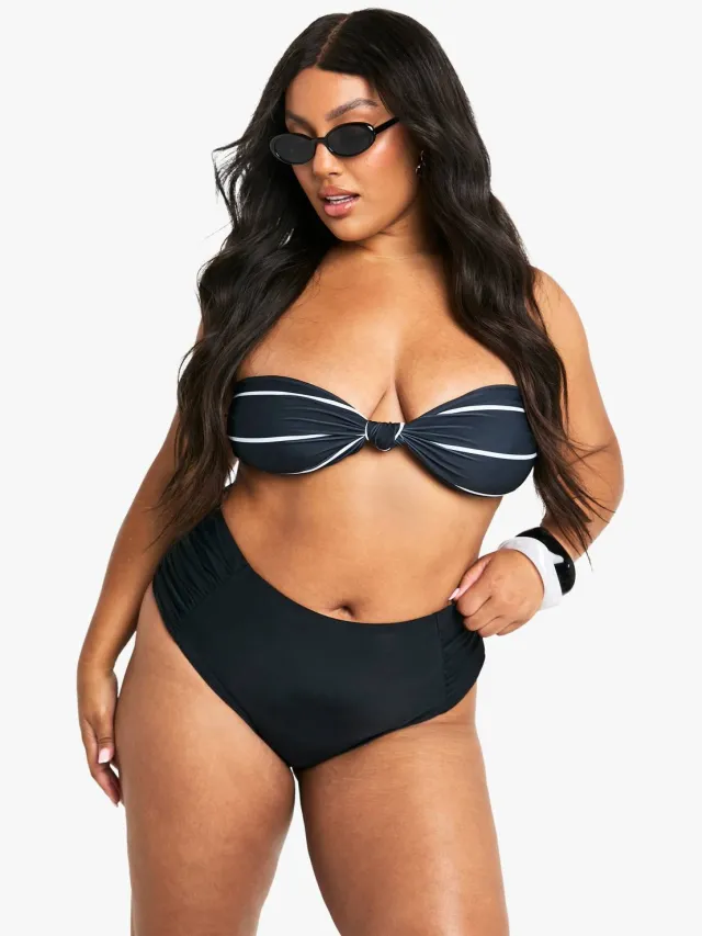 boohoo Dames Plus Swimwear Essentials Gestreepte Bandeau Bikini Top Luipaardprint