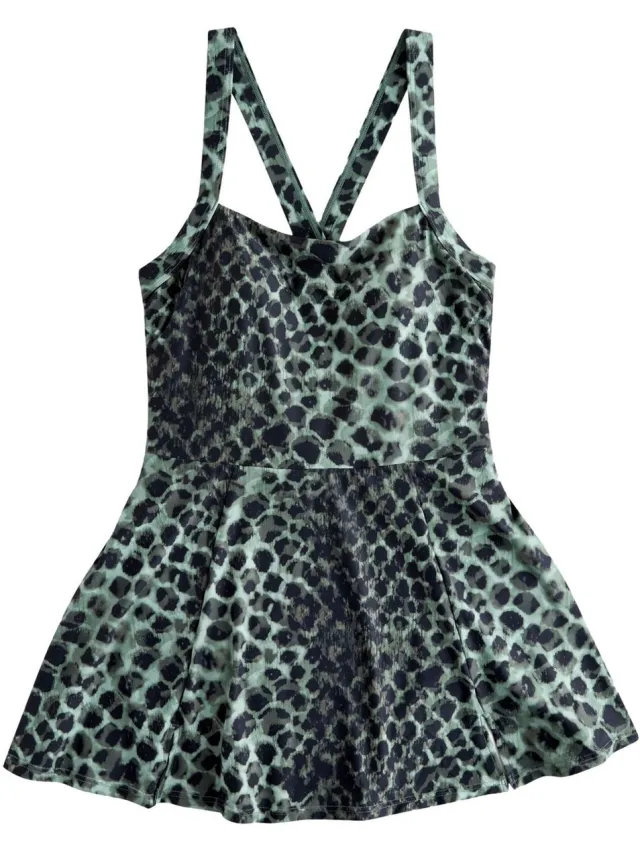Next Dames - Buikcorrigerende zwemjurk - Groen Green/Black Leopard Print