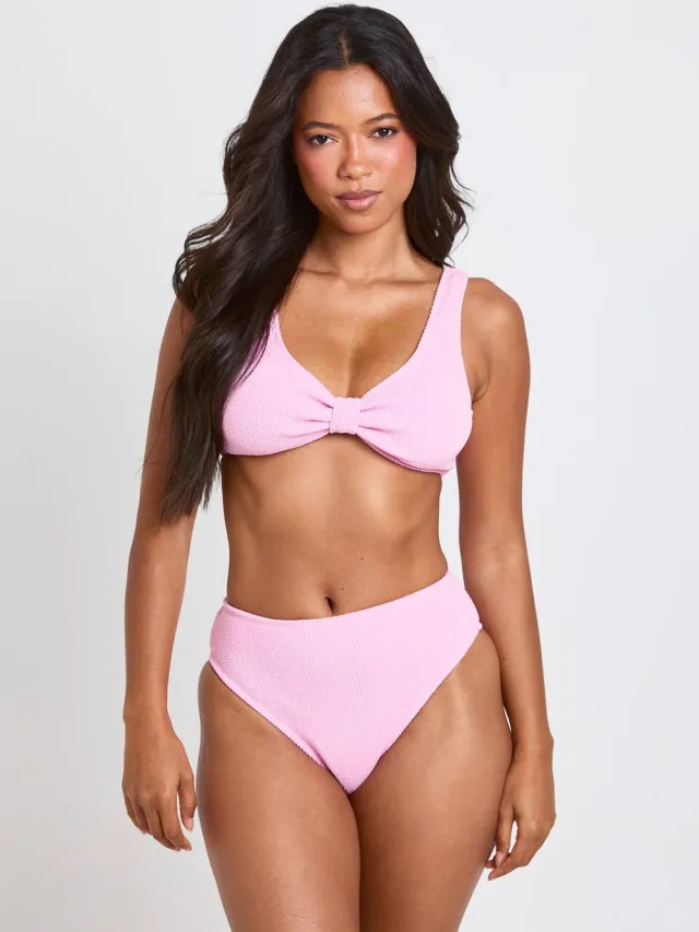 boohoo Dames Gestructureerd Hoge Taille Bikinibroekje Roze