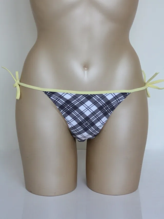 Freya Chrystal Cove - grijs met wit geblokte bikinislip met gele accenten - maat
