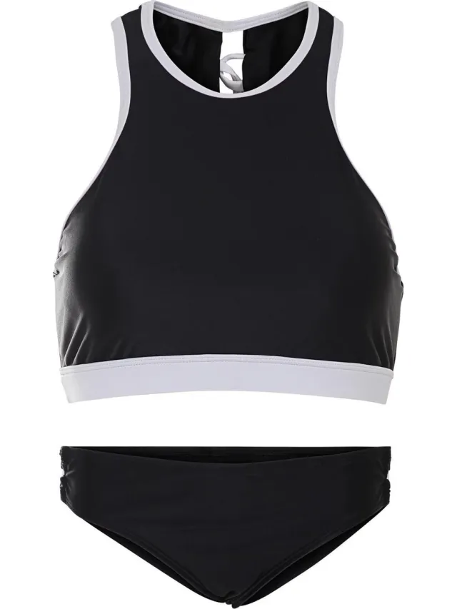 La V Bikini sport met gevlochten detail- Zwart 164-170
