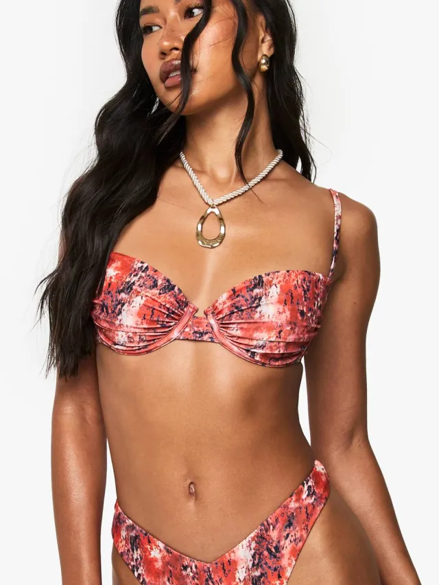boohoo Dames Premium abstracte print ondergezilte balconette bikini top oranje, foto 2