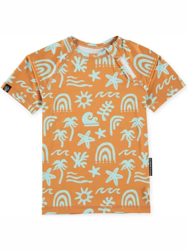 Beach & Bandits TROPICAL VIBES BLUE TEE – 116/122 – Zwemshirt korte mouw UV50+ bescherming Golden oak