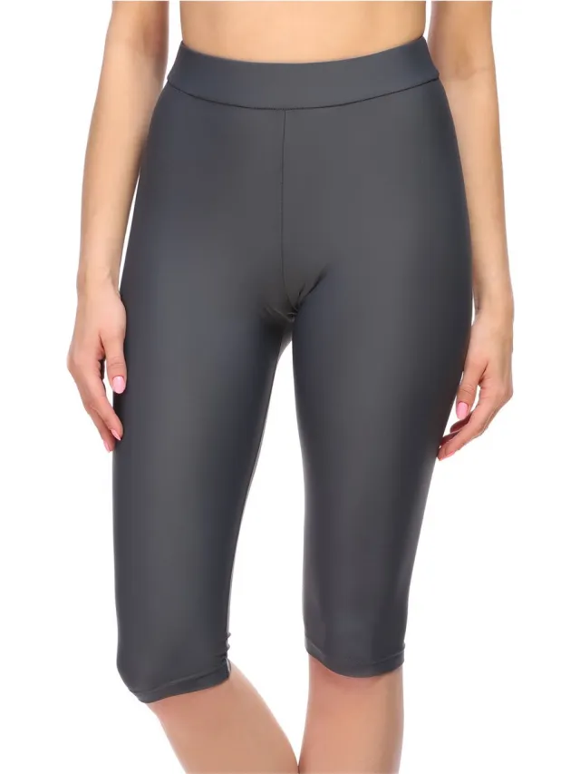 Merry Style MS-MS10-334-SWLE Dames lange Zwembroek - Zwemshorts - Bikinibroekje - Elastische tailleband - Polyamide & Elastaan - Grafiet - 48
