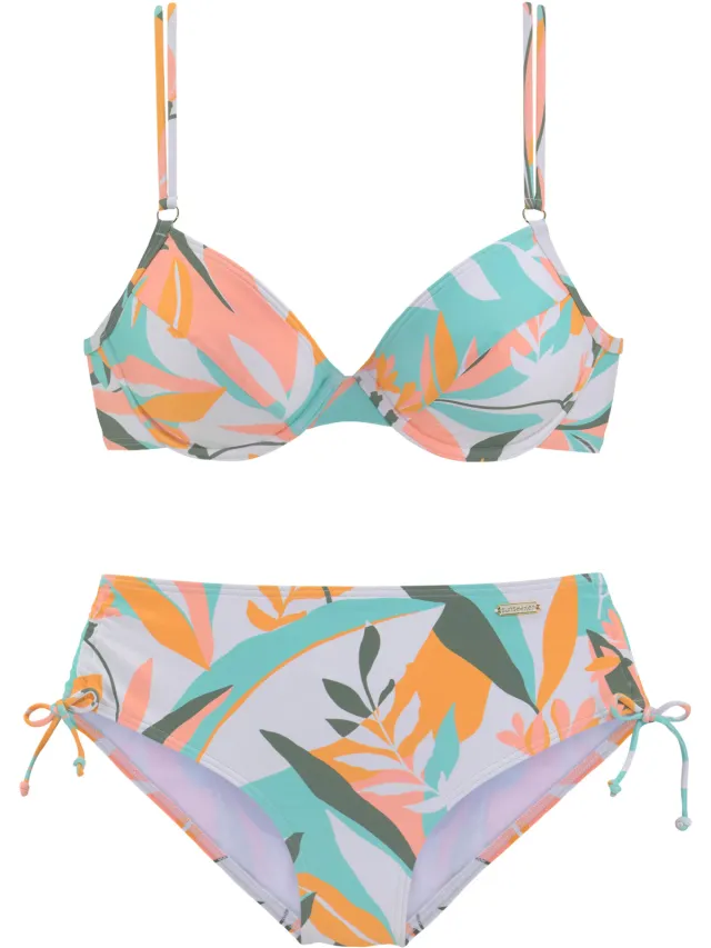 beugelbikini wit met bladprint wit/geel