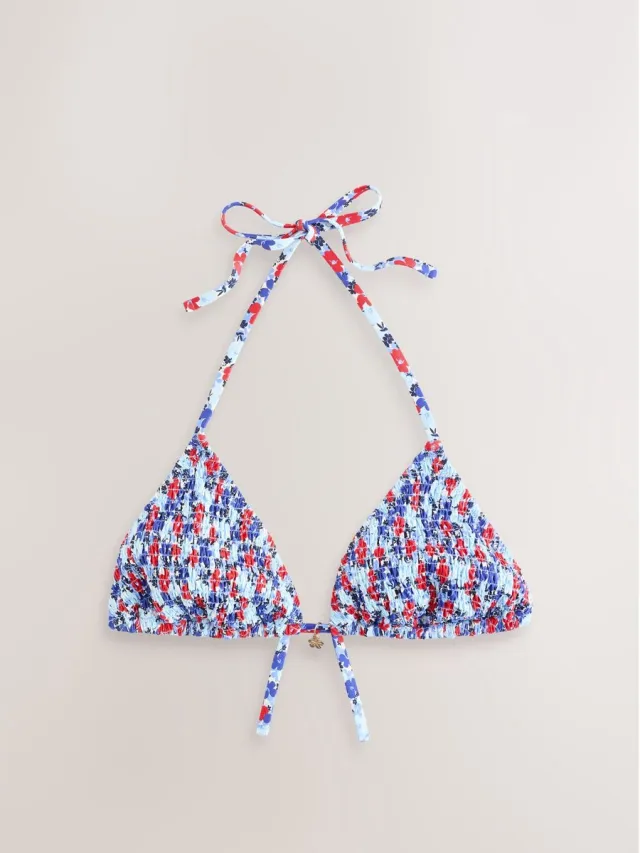Next Dames - Driehoekige bikinitop met plooien - Blauw Blue/Red Ditsy Floral