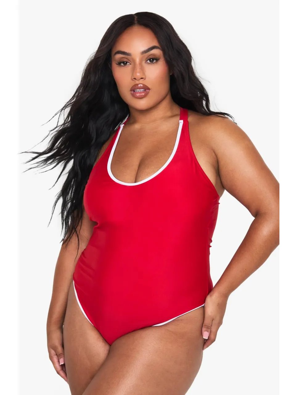 boohoo Dames Plus Contrast Binding Badpak Rood