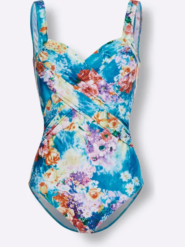 badpak met bloemdessin blauw, foto 2
