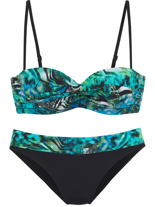 bandeaubikini turquoise bedrukt