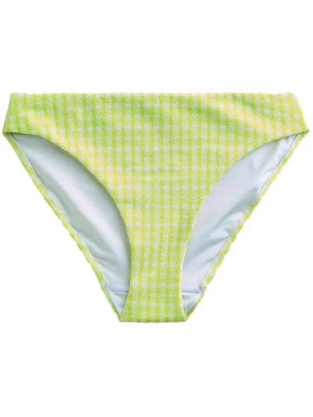 Next Dames - Hoog opgesneden bikinibroekje - Geel Lime Green Gingham Crinkle