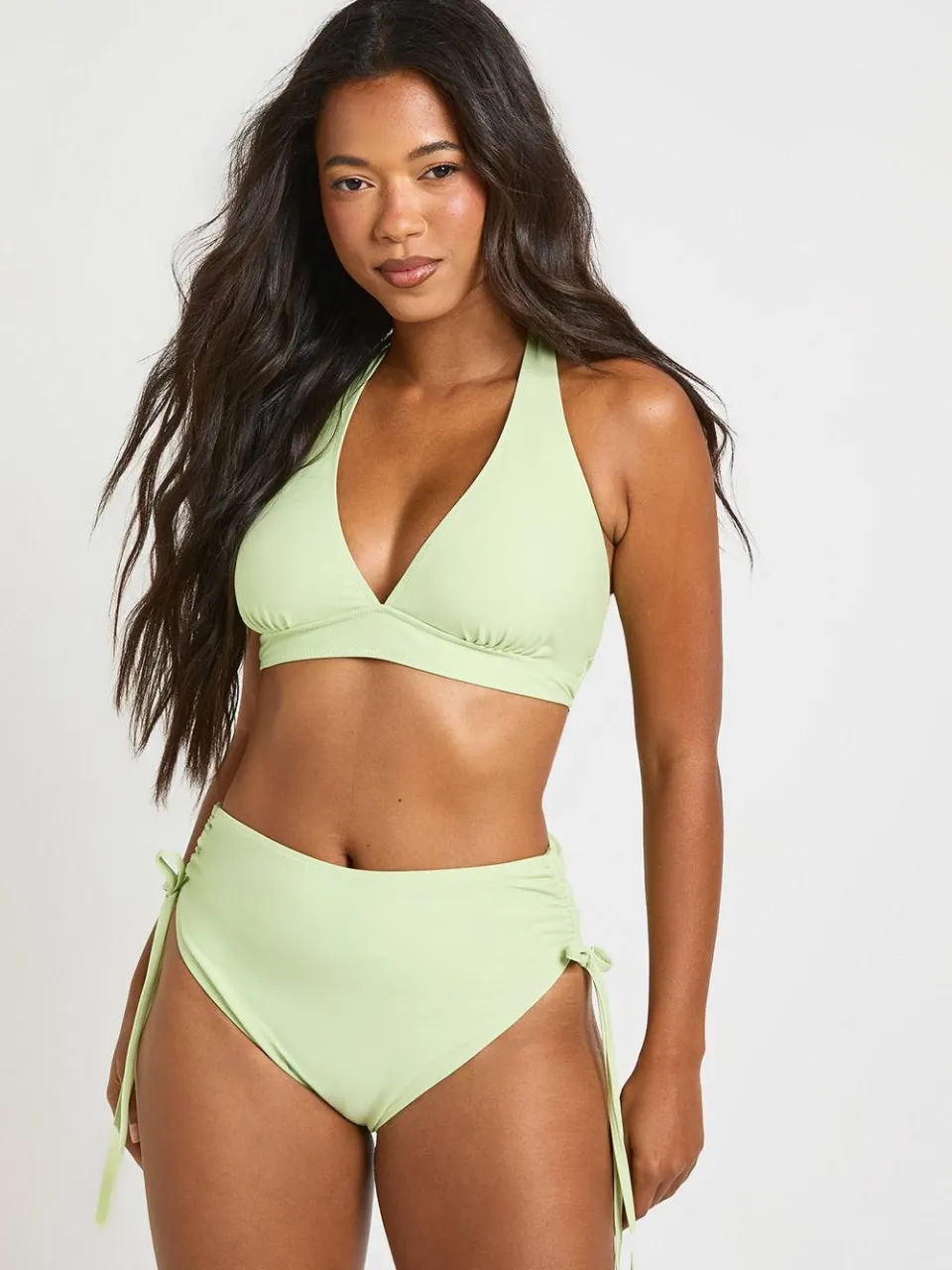 boohoo Dames Buikcontrolerende Geruched Hoge Taille Bikinibroekje Pistache