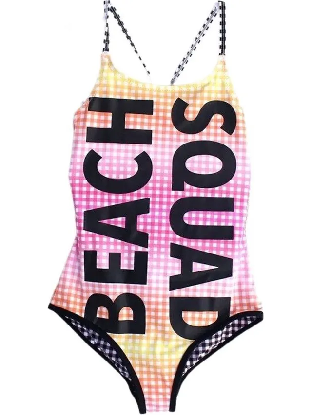 Supercute Cool Items badpak roze zwart geruit wit