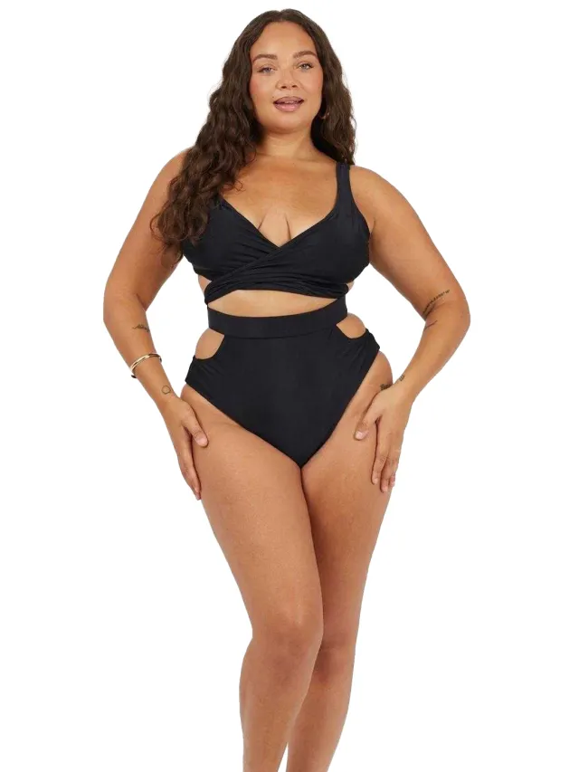 Brave Soul Wikkeltop-bikiniset voor dames (Zwart)
