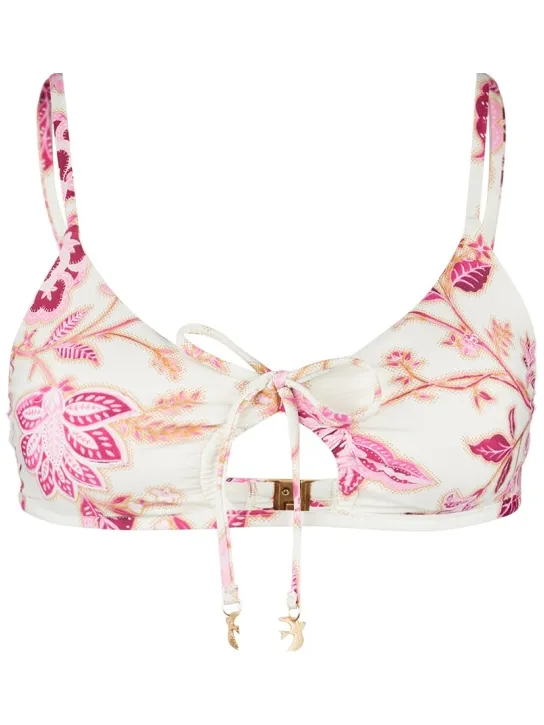 Seafolly Women's Silkroad Drawstring Keyhole Bralette - Bikinitop, wit/roze