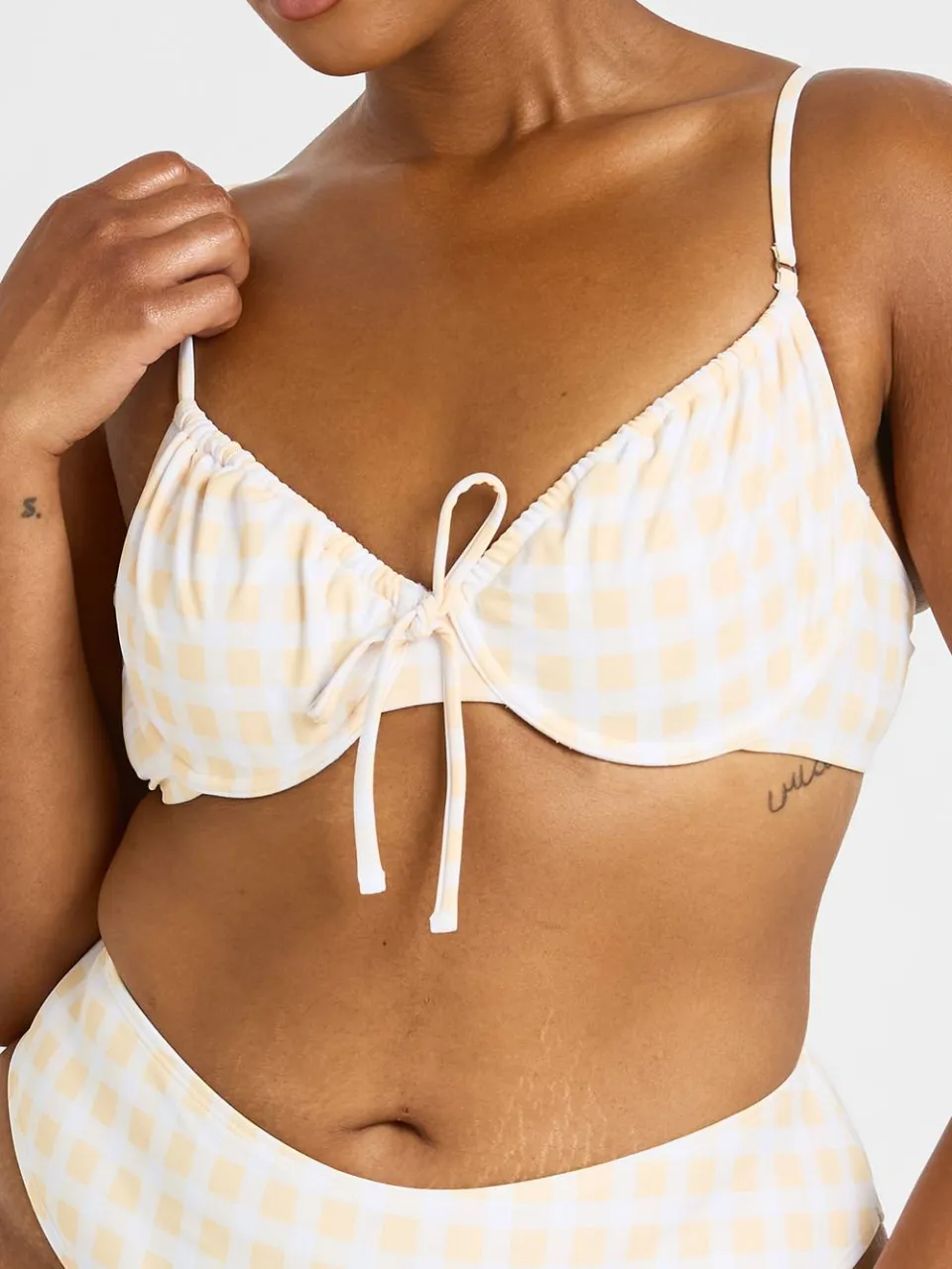boohoo Dames Plus Geruite Beugelbikini Top En Hoge Taille Bikinibroekje oranje, foto 4