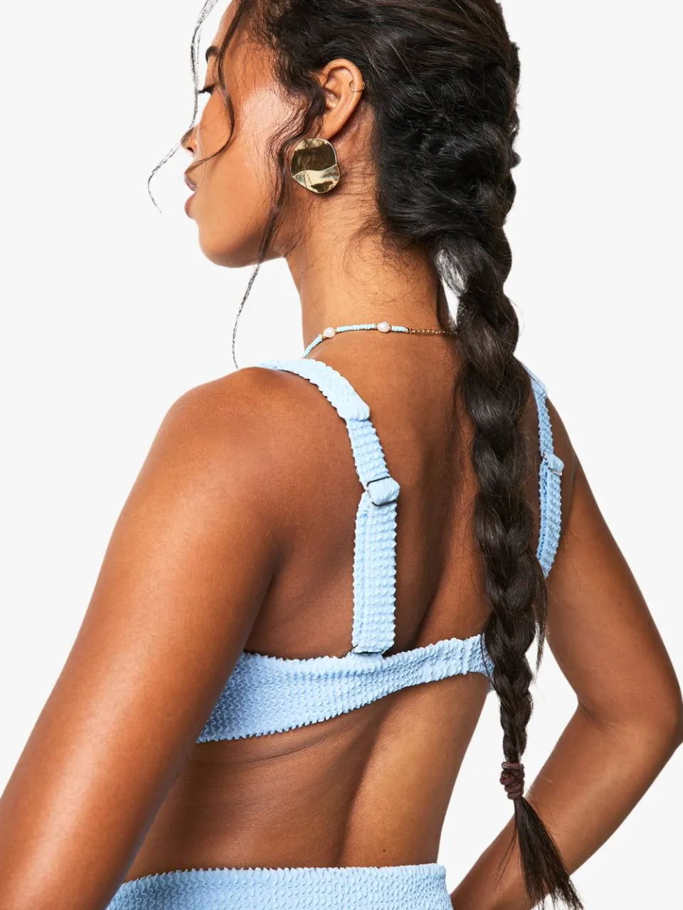 boohoo Dames Crinkle Scoop Bikini Top poederblauw, foto 2