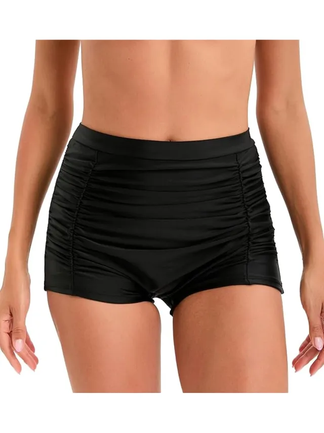 Floraweg Zwemshort met hoge taille Zwemkleding Bikini Vrouwen met hoge taille Bikinibroekjes Tummy Control Zwart