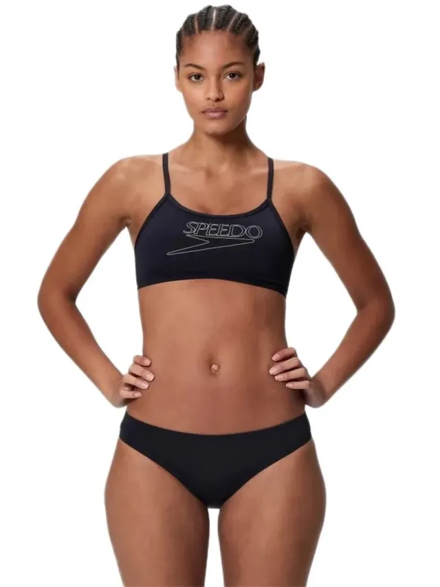 Speedo Dames Bikini Endurance+ Logo Thin Strap Zwart/Wit [Zwart]