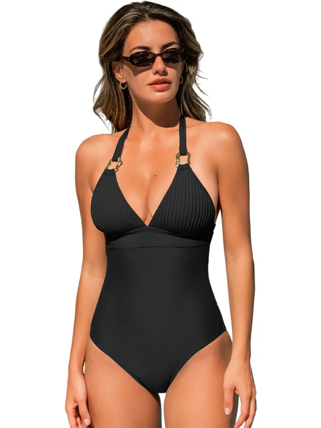 Cupshe Badpak - Diepe V-Hals - Eendelig - Dames - Zwart