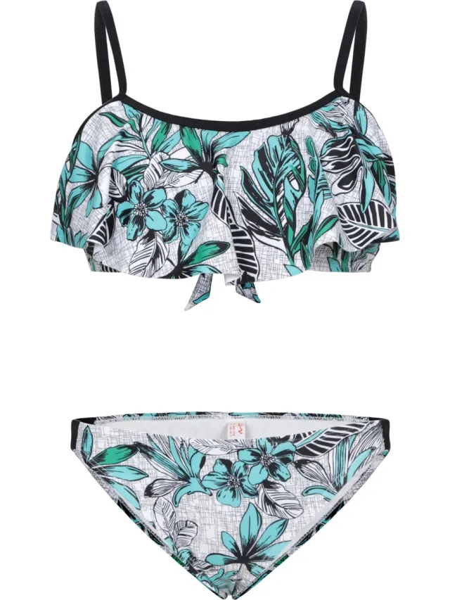 La V Bikini met volant top Jungle bloemen 152-158 Grijs-Turkoois