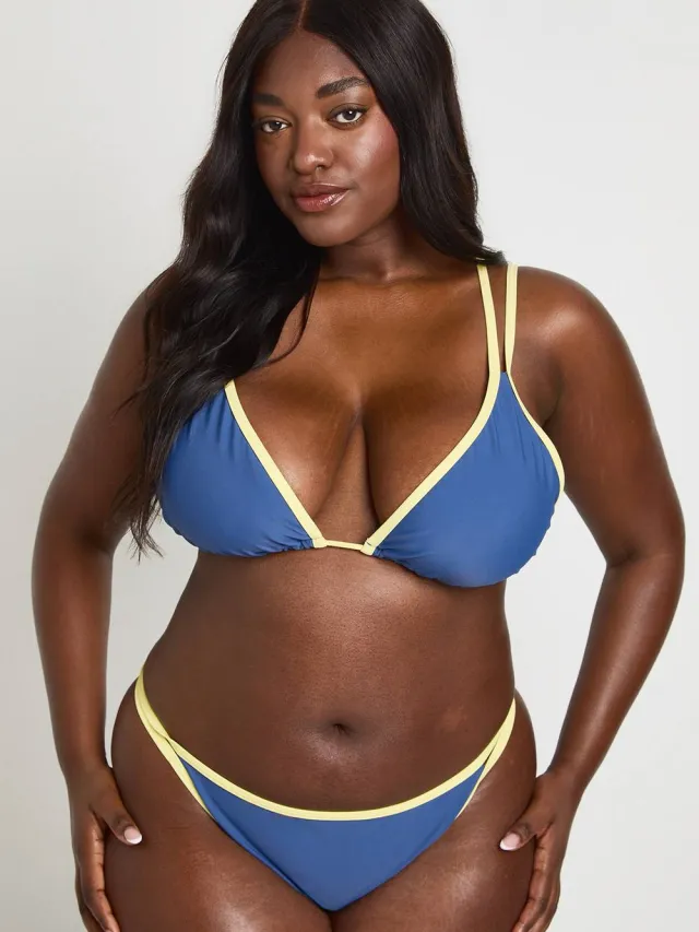 boohoo Dames Plus Contrast Hoge Pijp Bikini marineblauw, foto 3