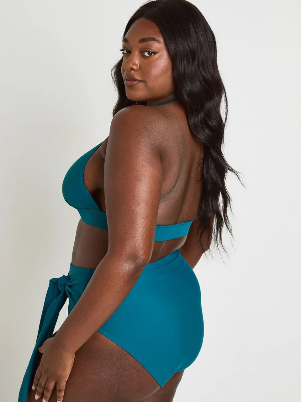 boohoo Dames Plus Buikcontrolerende Bikinibroek Met Hoge Taille En Wikkeldetail groenblauw, foto 2
