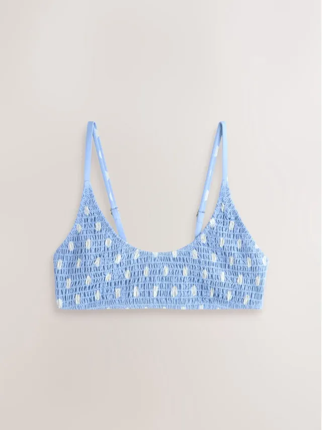 Next Dames - Gesmokte crop bikinitop - Blauw Blue/Cream Spot