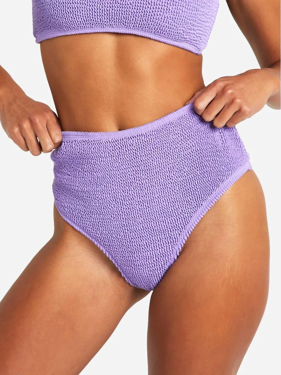 boohoo Dames Premium Crinkle Bikini Slip met Hoge Taille lila, foto 4